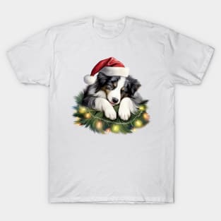 Lazy Border Collie Dog at Christmas T-Shirt